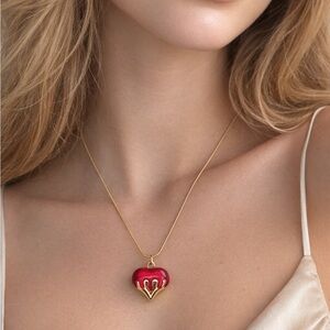 Elegant 14k Gold Plated Red Heart Pendant Necklace